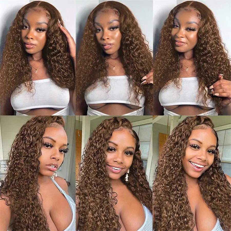 13x4 Hd Chocolate Brown Deep Wave Lace Front Wig Glueless Curly Lace Frontal Human Hair Wigs Pre Plucked Colored Wig For Women