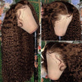 13x4 Hd Chocolate Brown Deep Wave Lace Front Wig Glueless Curly Lace Frontal Human Hair Wigs Pre Plucked Colored Wig For Women