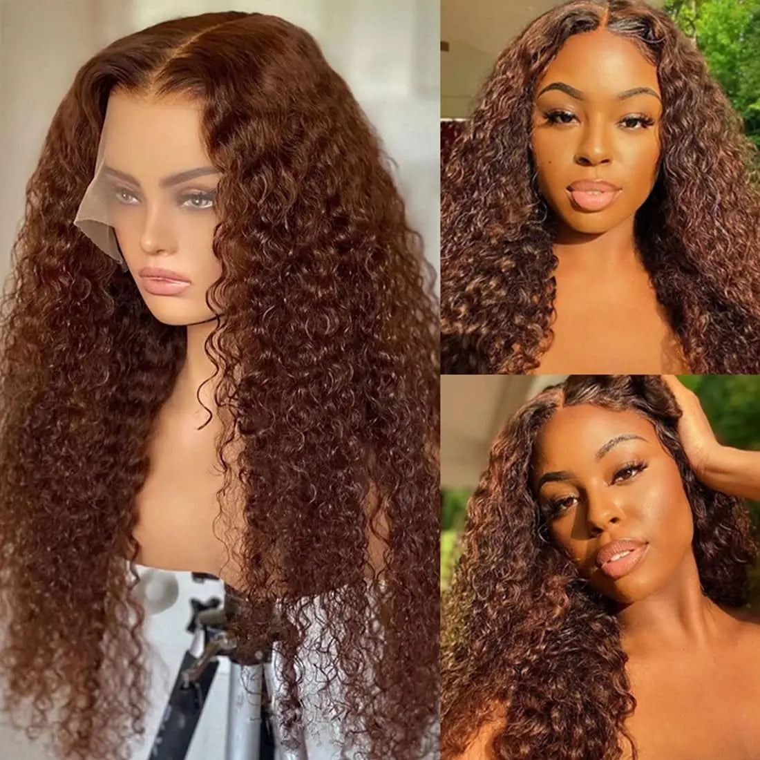 13x4 Hd Chocolate Brown Deep Wave Lace Front Wig Glueless Curly Lace Frontal Human Hair Wigs Pre Plucked Colored Wig For Women